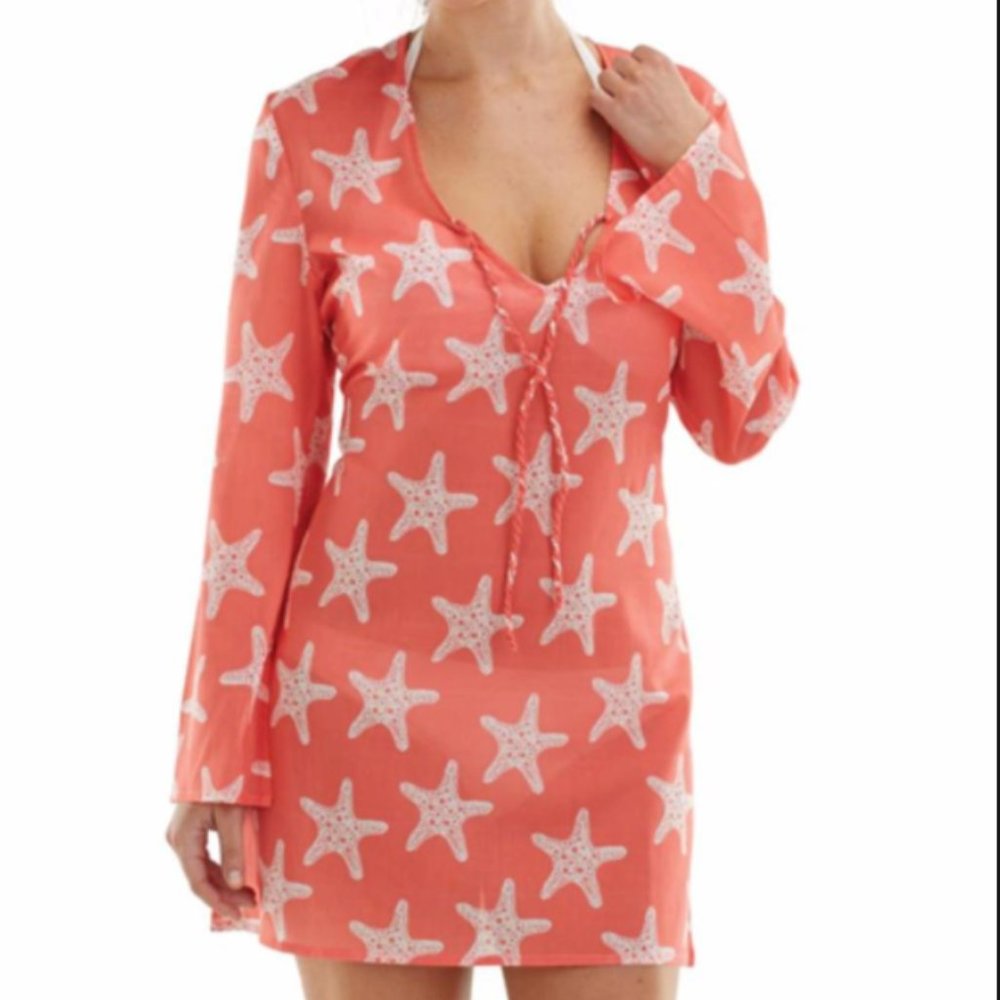 Mud Pie Swim Coverup Sz S Coral Colored Starfish